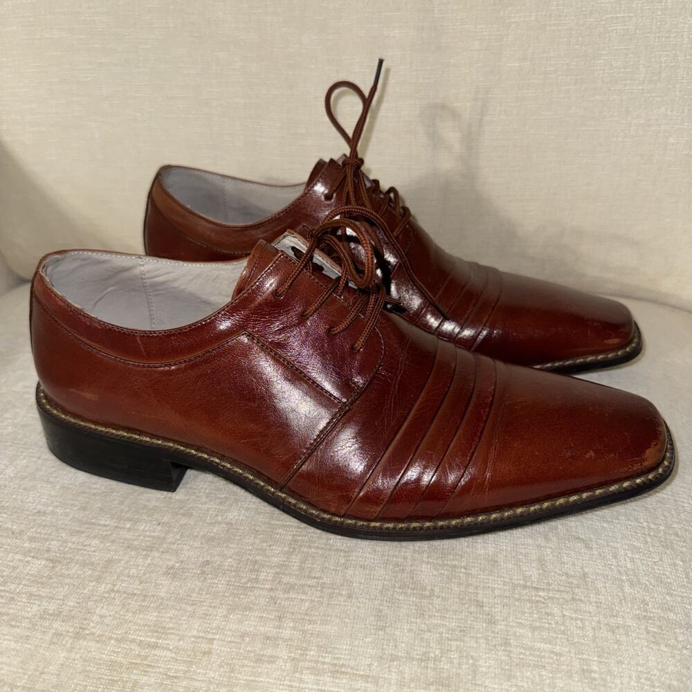 Men's US 9M STACY ADAMS BROWN LACED ALL LEATHER FORMAL DRESS SHOES